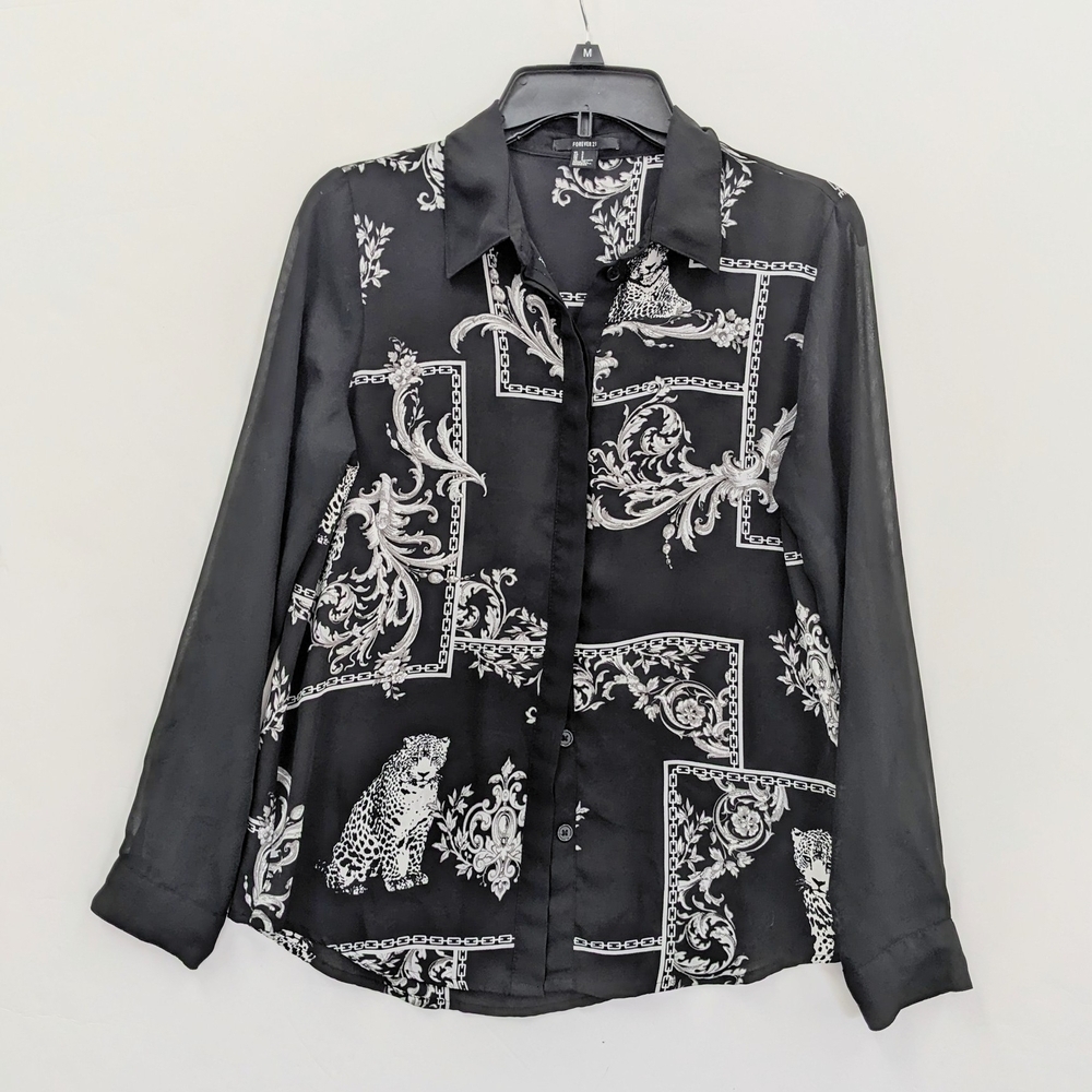 Forever 21 Black and White Patterned Sheer Top